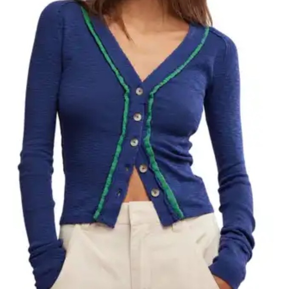 Free People Cardigan Womens XS We The Free Tipton Cardi Cropped Preppy Fall - Picture 7 of 7